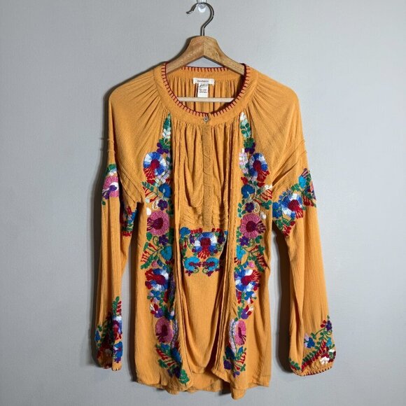 Sundance Catalog Fabled Table Embroidered Blouse Women's Small Gold Floral Flowy - Picture 3 of 13